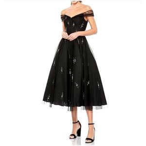 Pearl Embellished Off-The-Shoulder Cap Sleeve Midi Dress